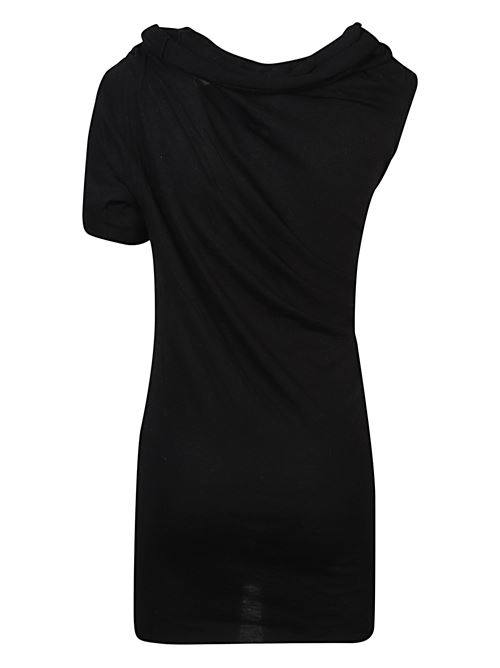 Top nero di RICK OWENS caratterizzato da maniche asimmetriche e tessuto arricciato su una spalla. RICK OWENS | RP02E4110JR09
